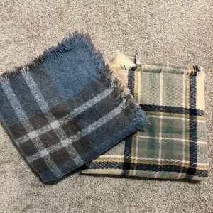 Plaid Fringed Blanket Scarves Set